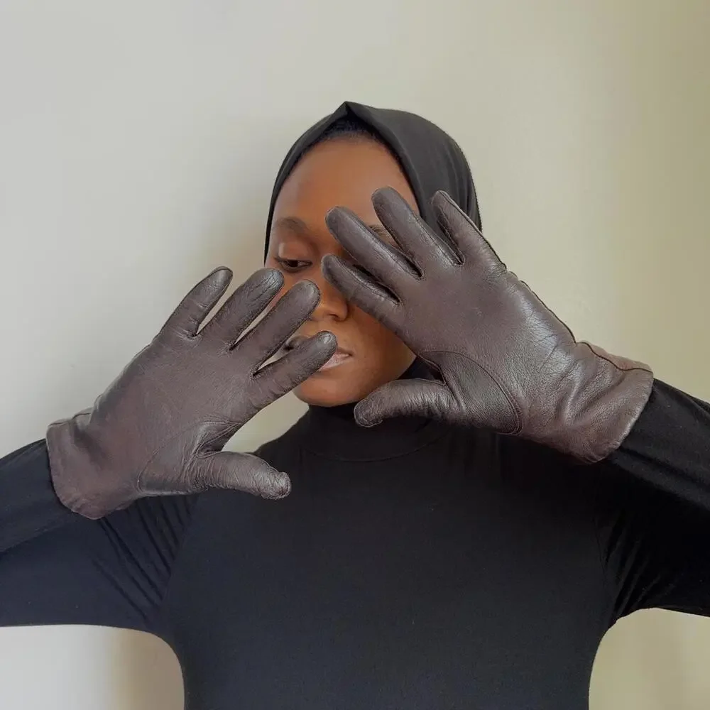 Vintage quiet Luxury brown Leather Gloves‎